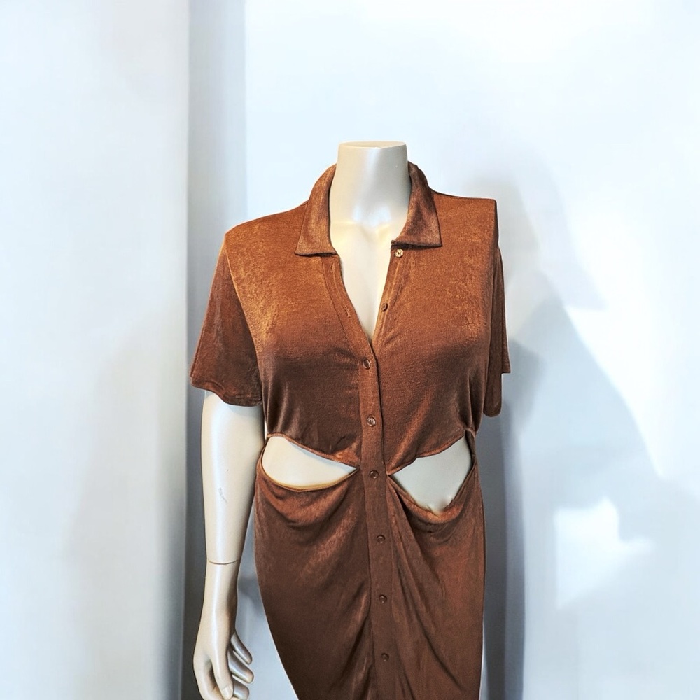 NWT Rue21: Rust Cut-Out Button-Up Dress - Picture 3 of 16